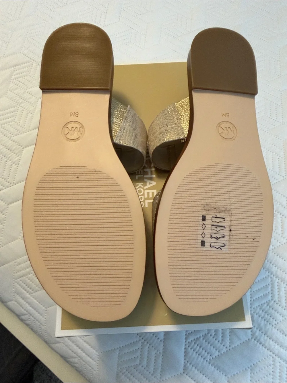 Michael Kors Pale Gold Metallic Zip-Front Slide Sandals